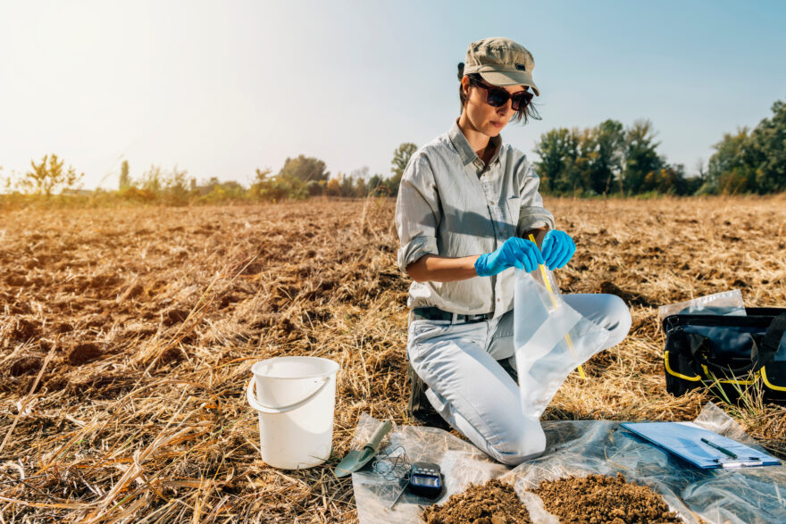Woman doing soil testing